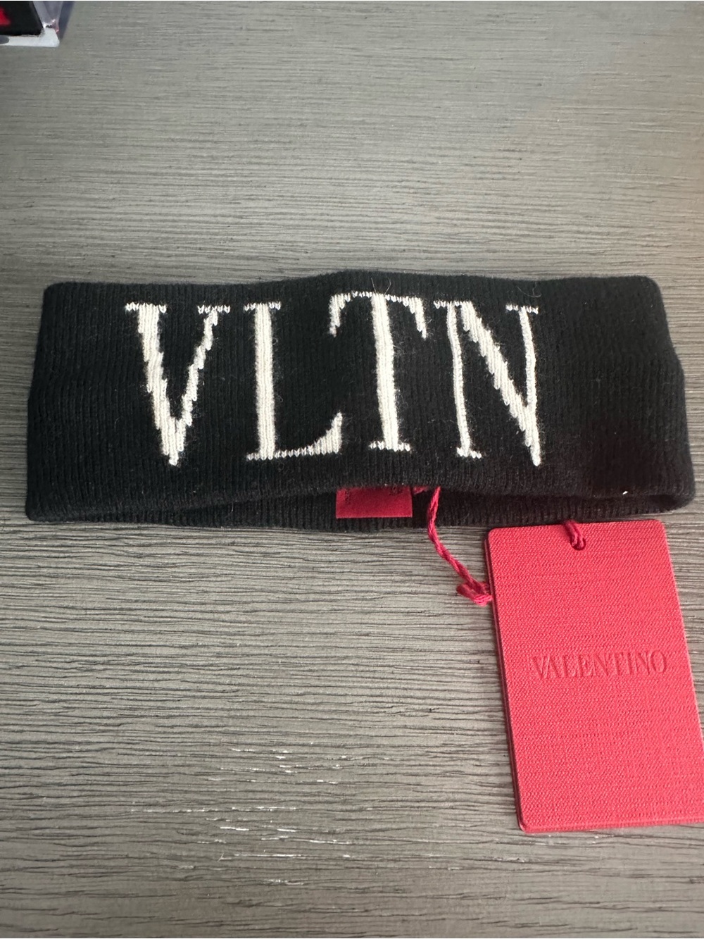 Valentino Black VLTN Knit Headband with White Logo